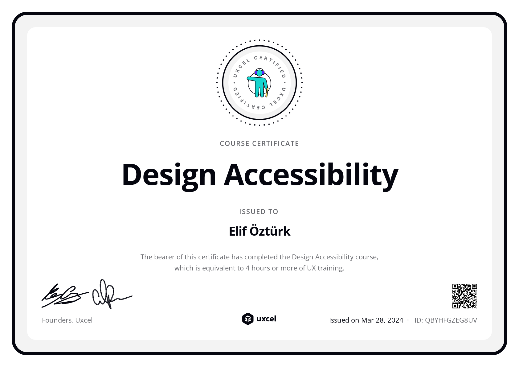 Elif Öztürk's certificate